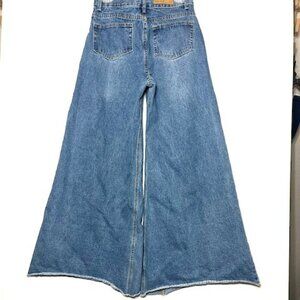 Blank Paige Medium Wash Super Wide Leg Boho Raw Hem High Rise Jeans Sz M